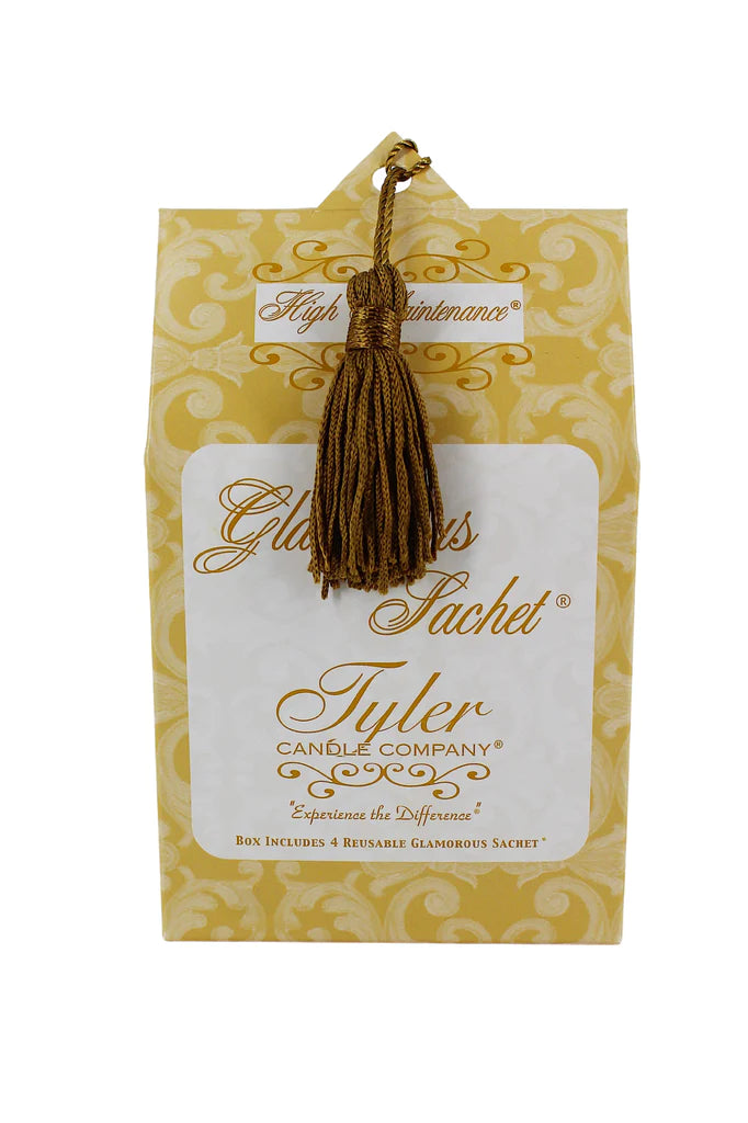 Boxed sachet by Tyler Candle Company, high maintenance scent.