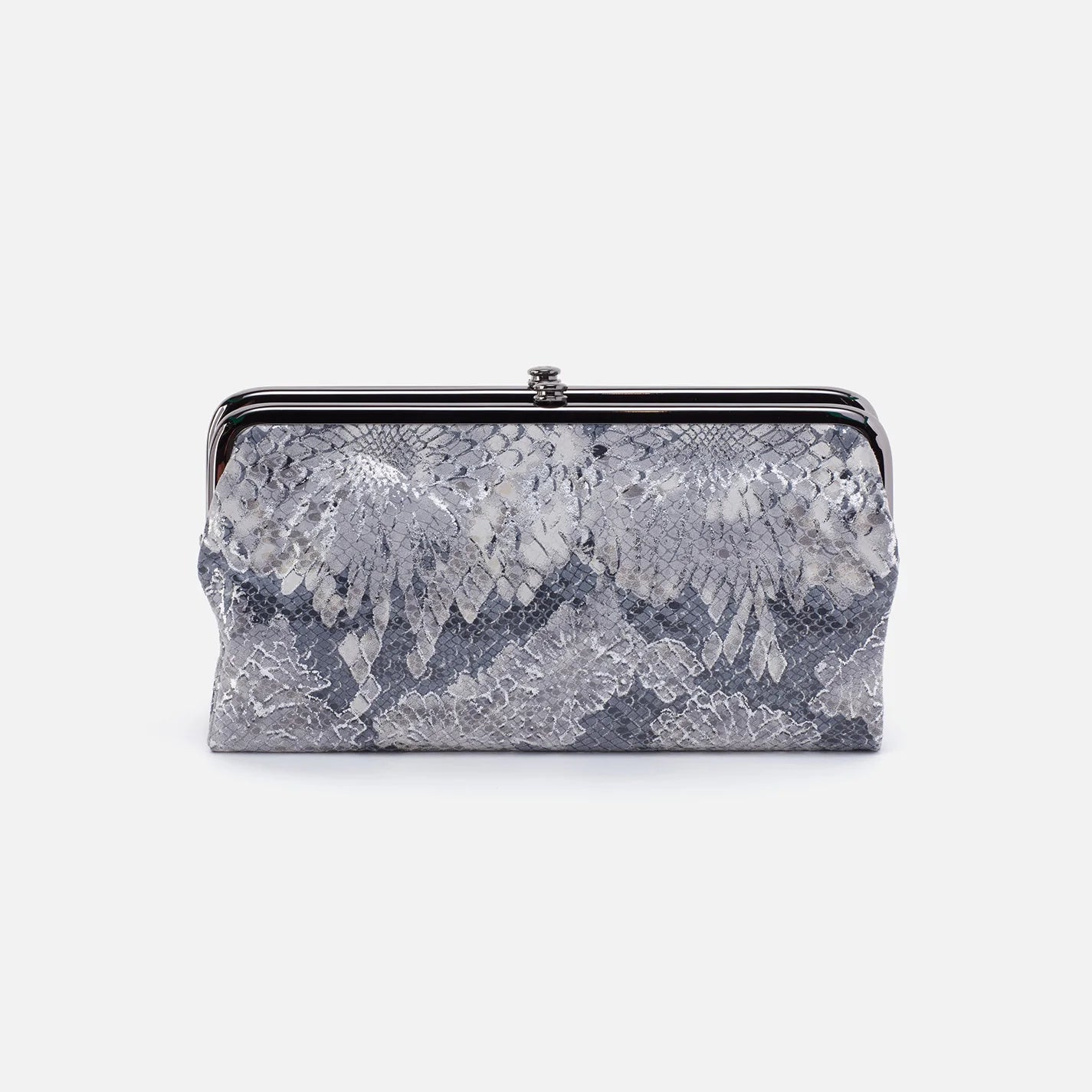 Grey Floral Snake Print Suede Metal Clasp Leather Wallet