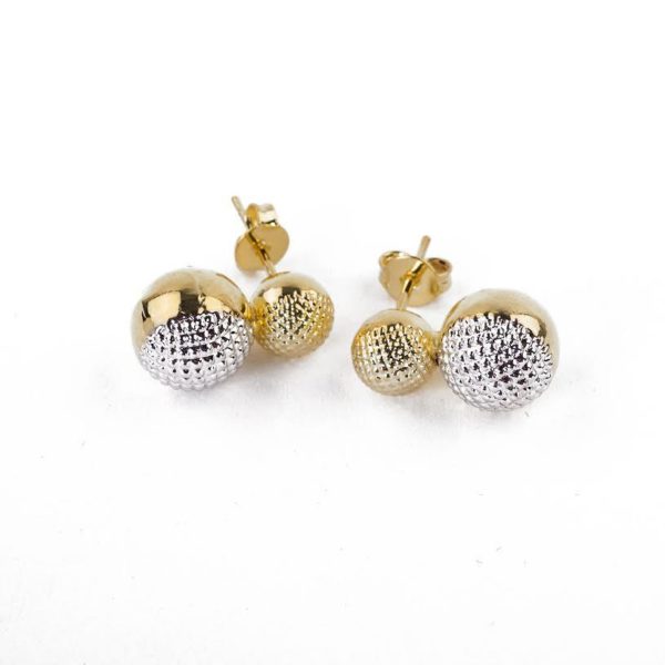 Two gold bead earrings, gold coated. Silver & textured on the front face.