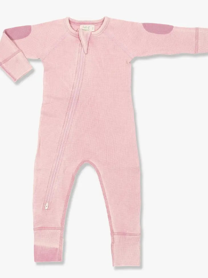 Vintage Pink Waffle Baby Zip Romper