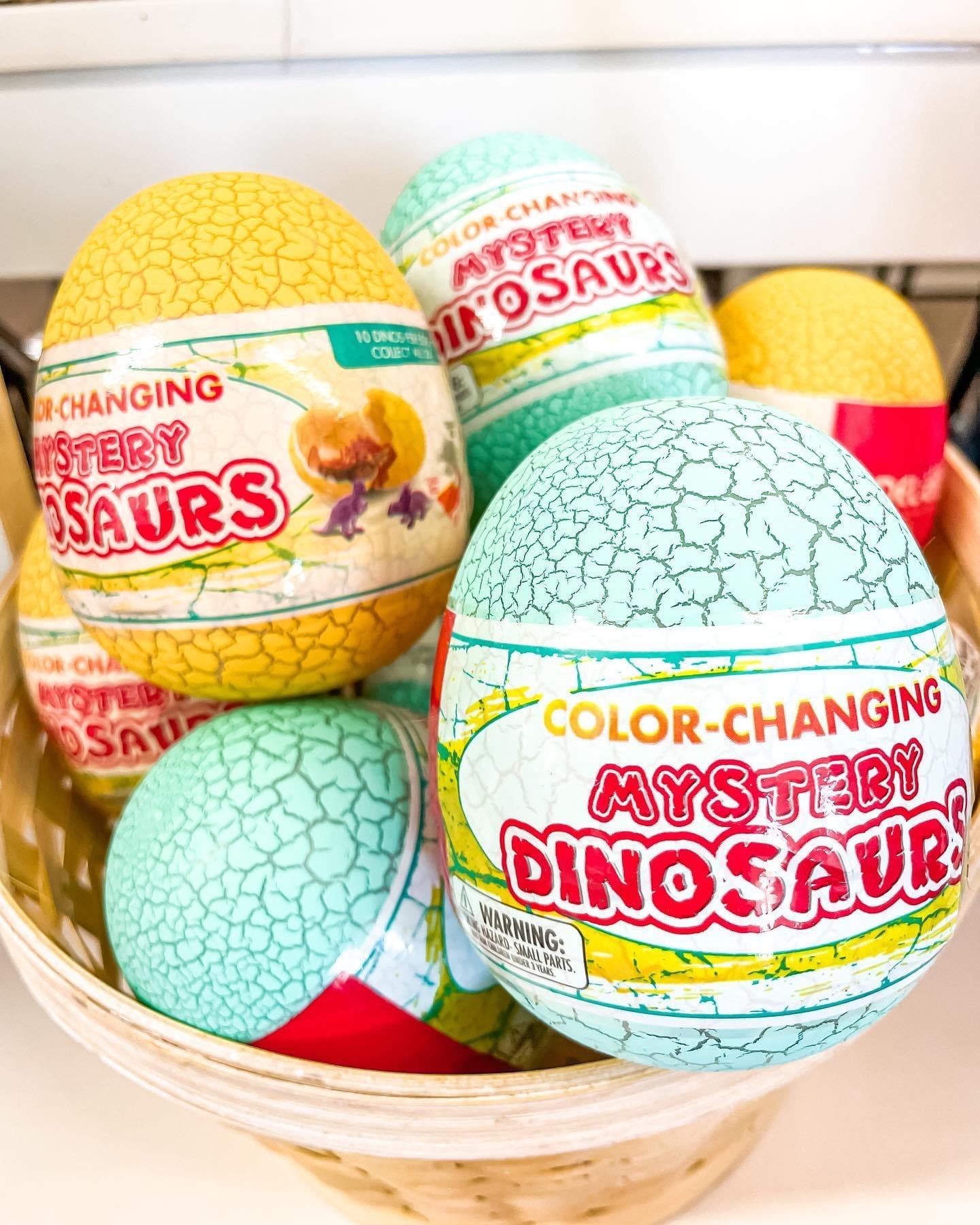 Mystery color-changing dinosaur eggs, yellow and blue.