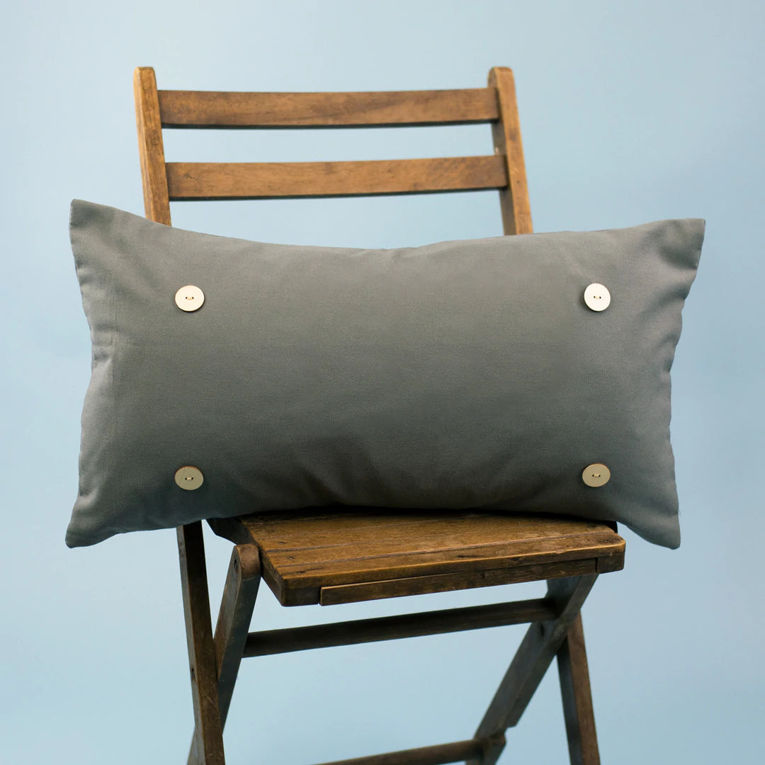 Green Army Pillow with Four wooden buttons in each corner to add pillow attachment 