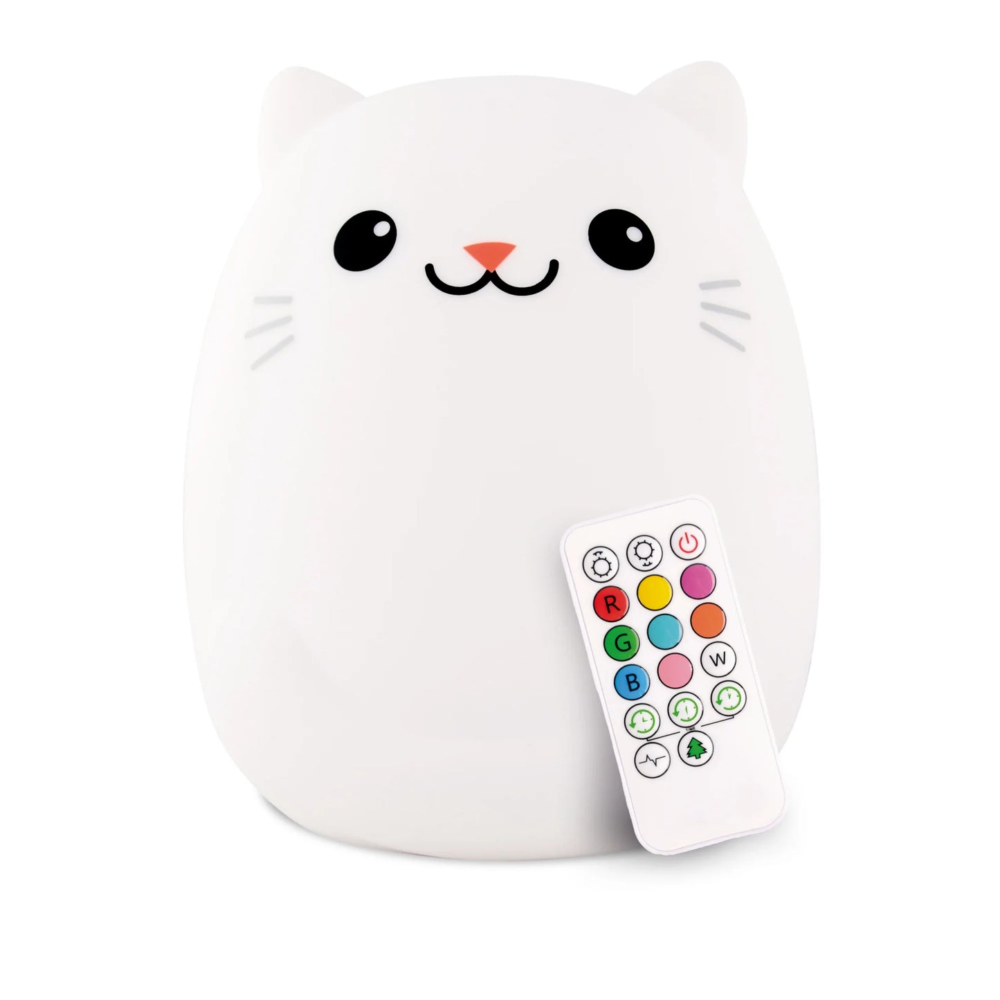 Round white silicon kitten that lights up on touch, or with remote (included in picture)