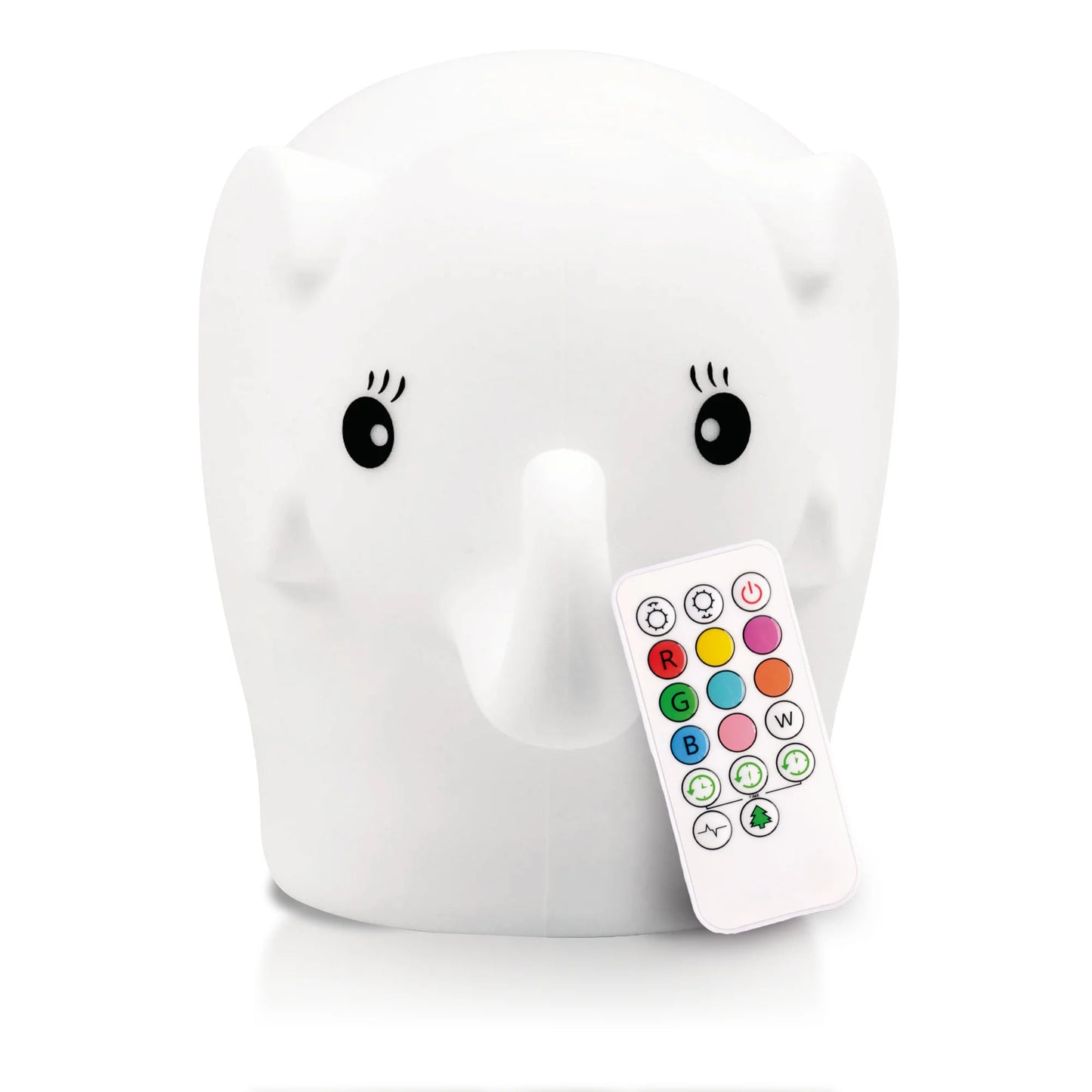 White silicon elephant on all fours that lights up on touch, or with remote (included in picture)