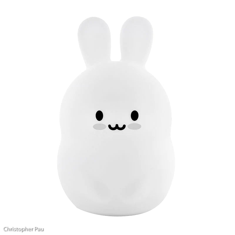 Round white bunny with bunny ears sticking straight up that lights up on touch, or with remote (included in picture)