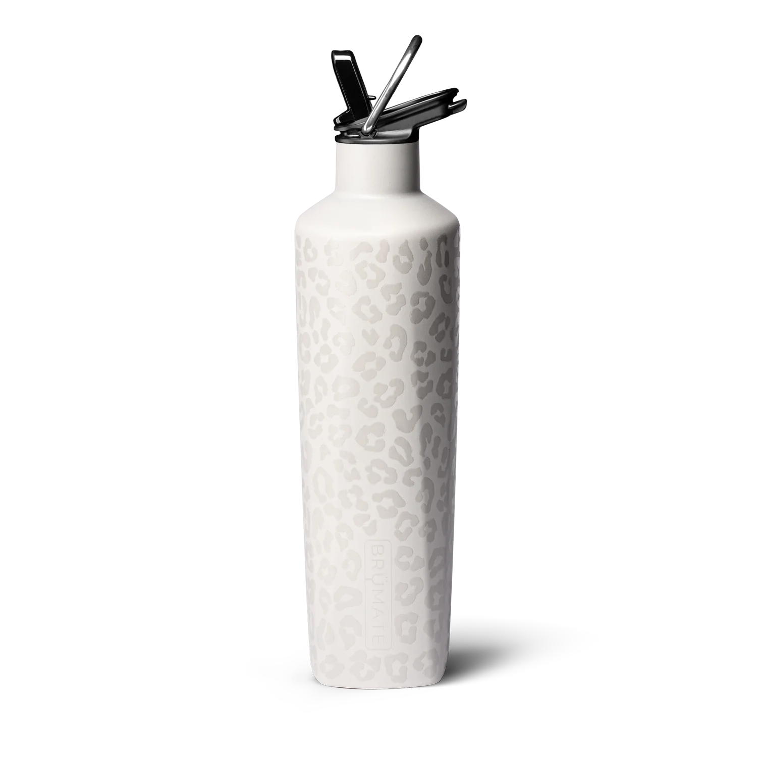 Tall Brumate Rehydration Water bottle with straw top, white leopard print